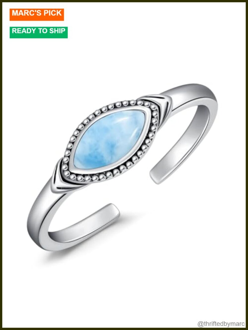Larimar Adjustable Toe Rings 925 Sterling Silver Open Band